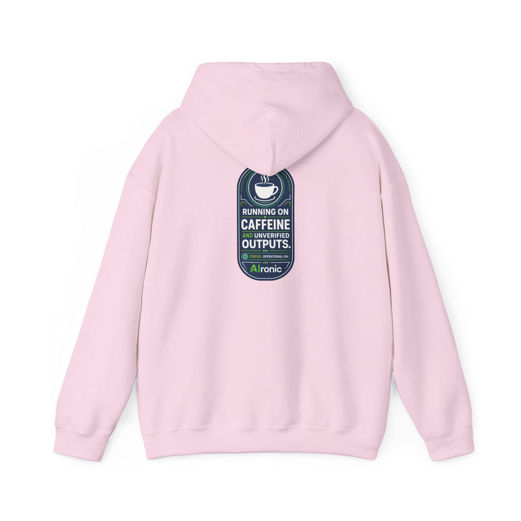 Hoodie featuring “Running on Caffeine, Unrivaled Outputs” AI humor design by AIronic, gallery view 43