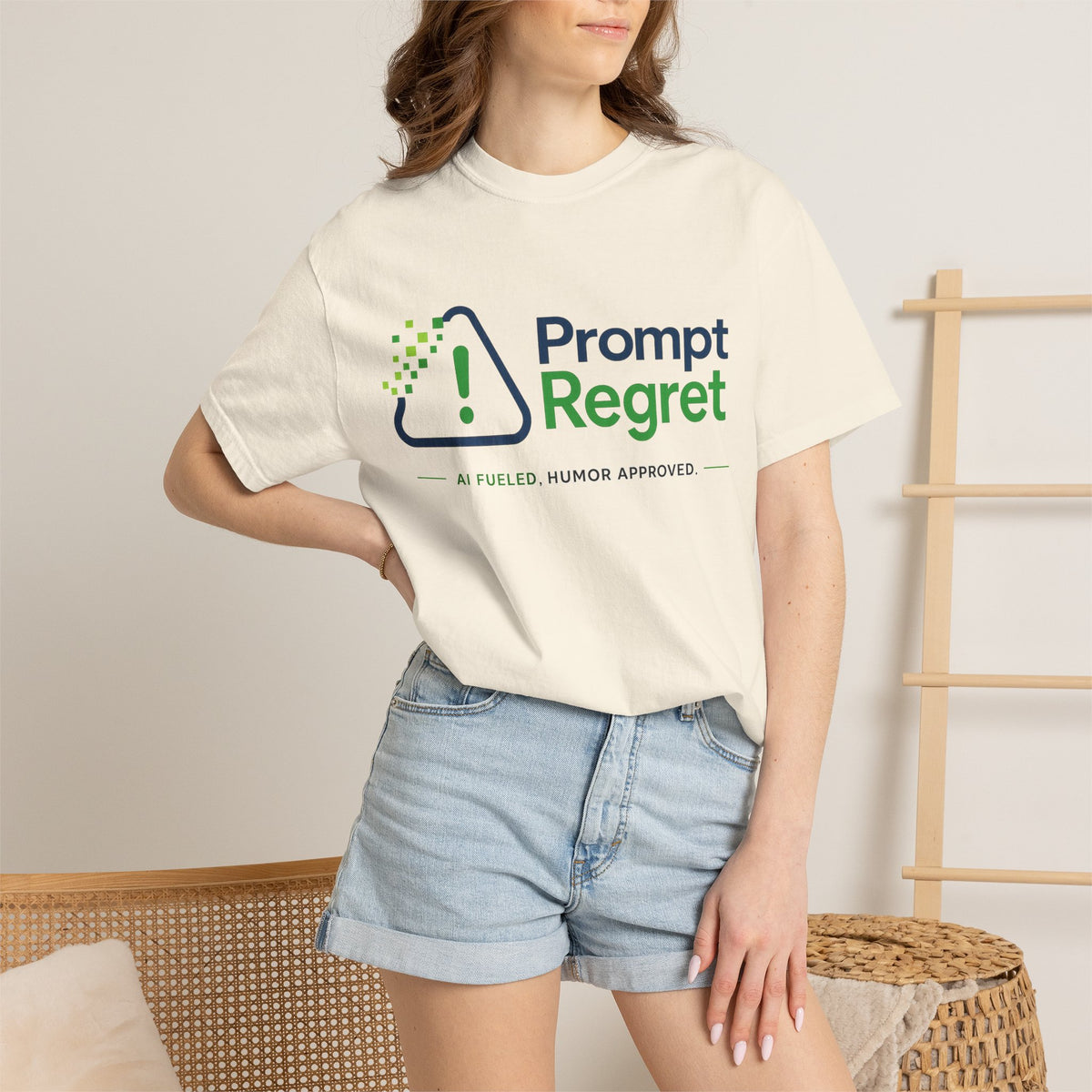 T-Shirt featuring "Prompt Regret" AI humor design by AIronic, gallery view 12