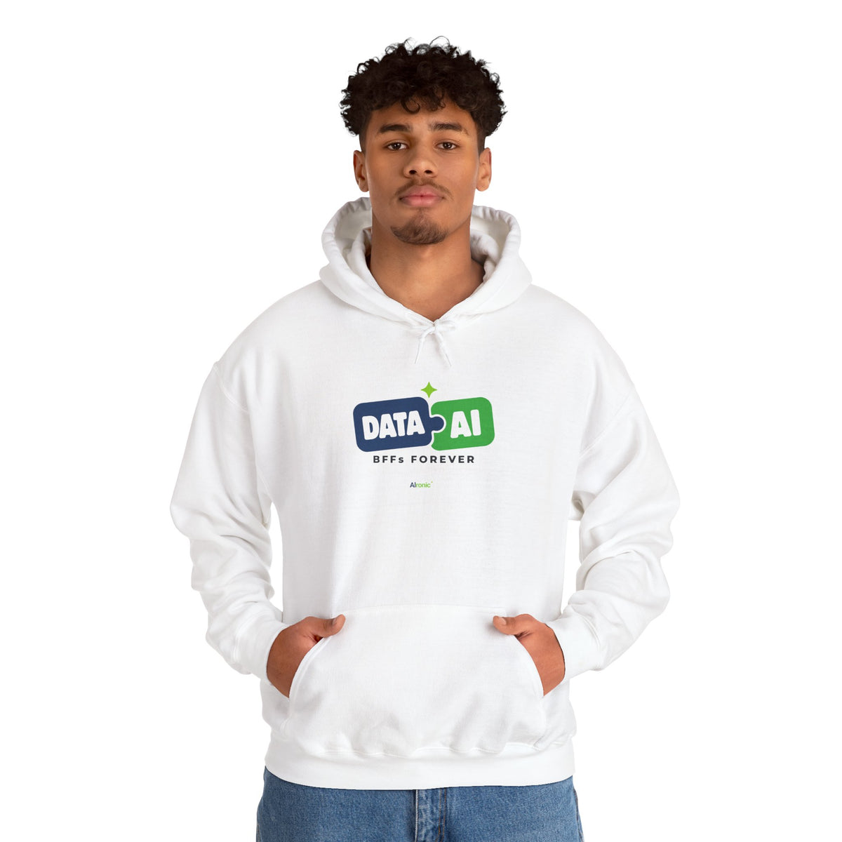 AIronic Hoodie featuring "Data + AI BFFs Forever" AI humor design, gallery view 15