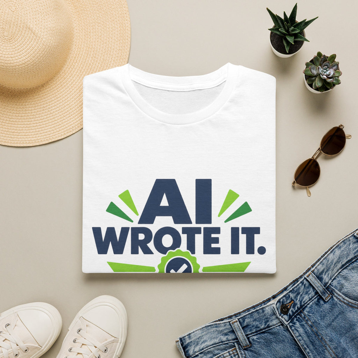 White T-Shirt featuring "AI Wrote It. I Took the Credit." AI humor design by AIronic, gallery view 1