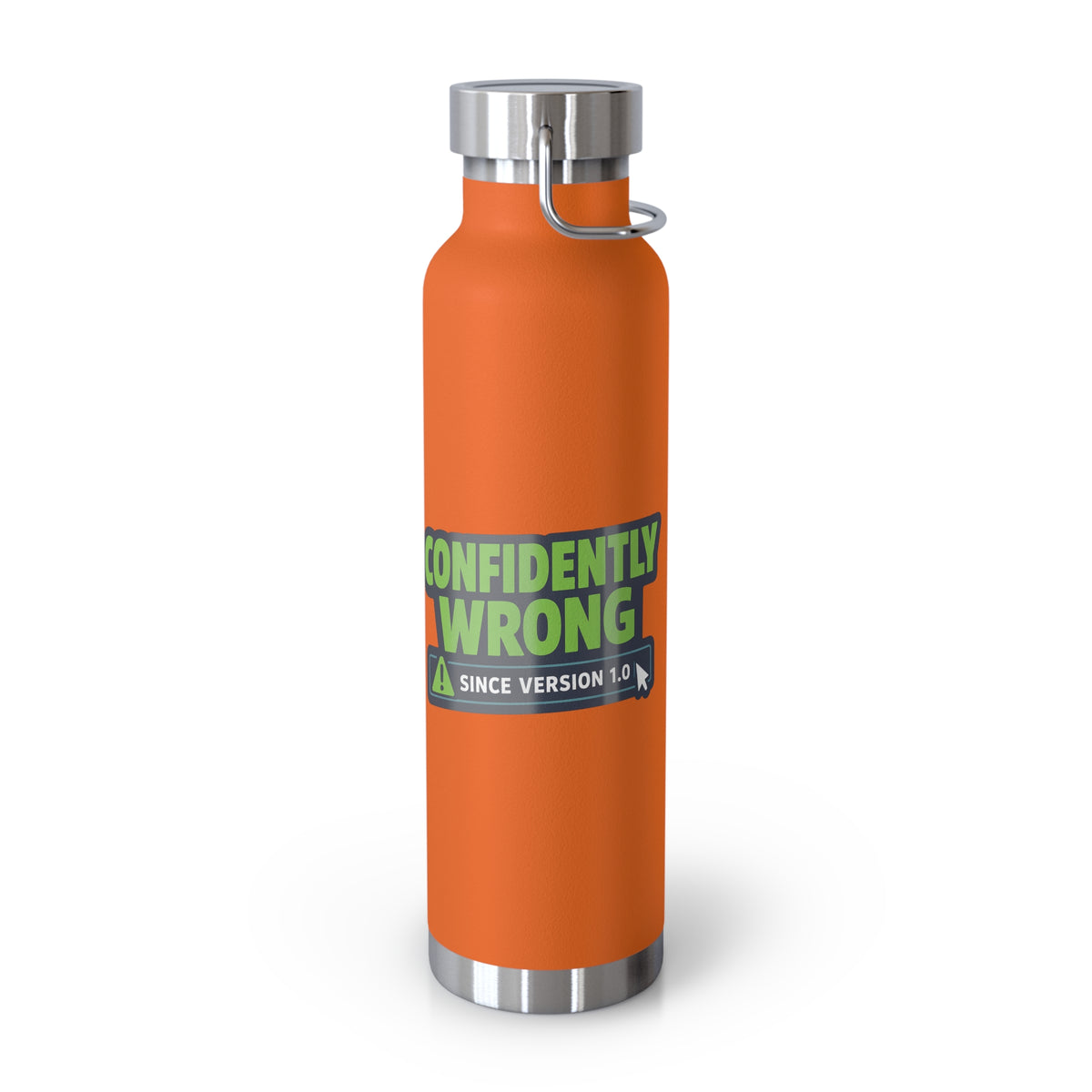 Orange Water Bottle featuring "Confidently Wrong" AI humor design by AIronic, gallery view 5