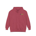 Crimson hoodie featuring “I asked AI. AI asked why” AI humor design by AIronic, catalog view 1