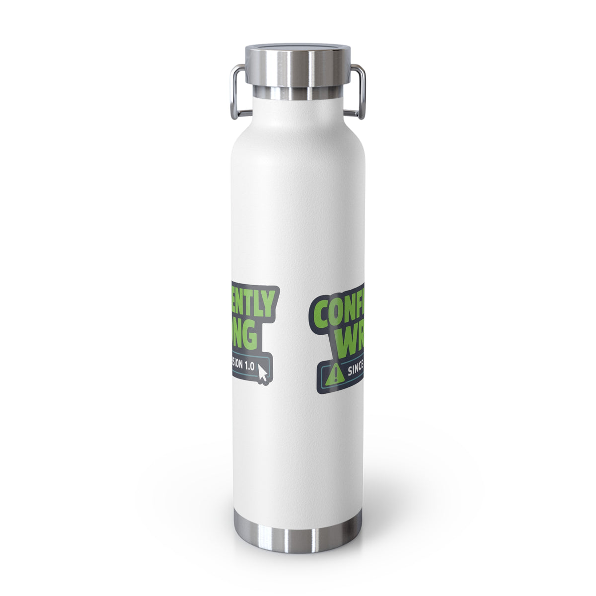 Water Bottle featuring "Confidently Wrong" AI humor design by AIronic, gallery view 11