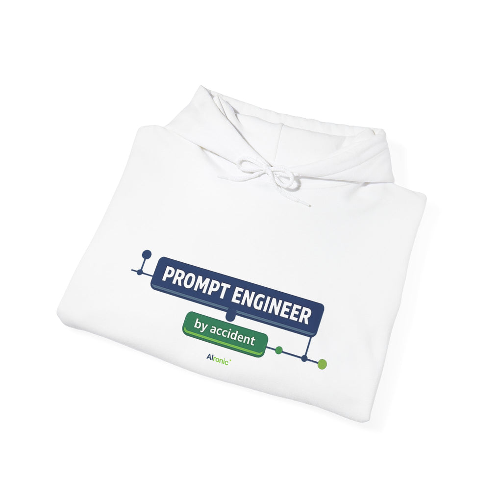 Hoodie featuring “Prompt Engineer by Accident” AI humor design by AIronic, gallery view 13