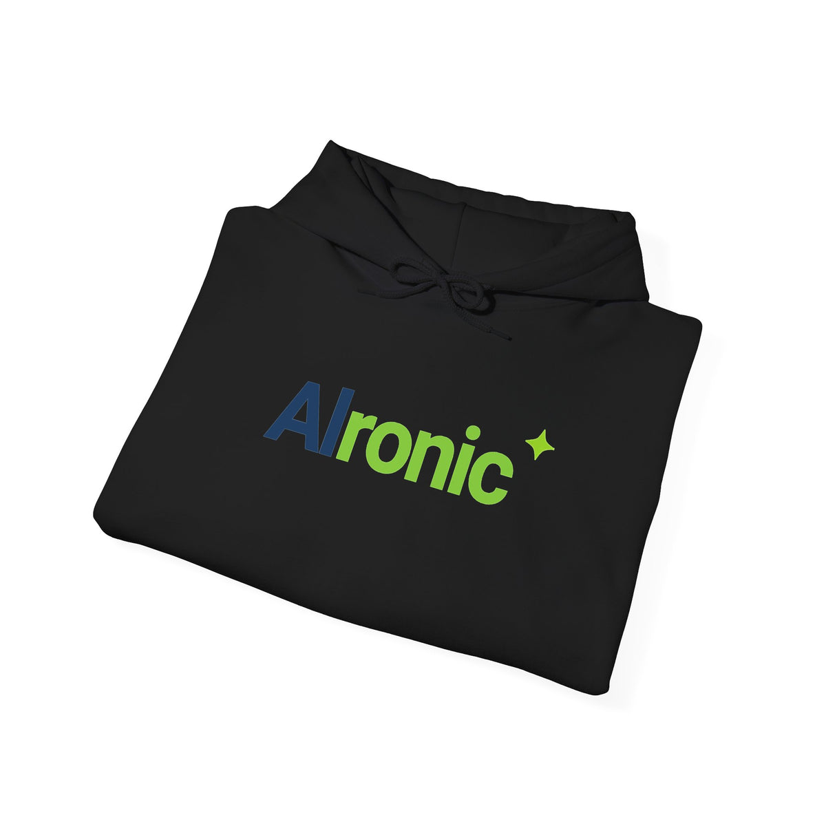 Dark Heather hoodie featuring “AI created this shirt” AI humor design by AIronic, catalog view 2