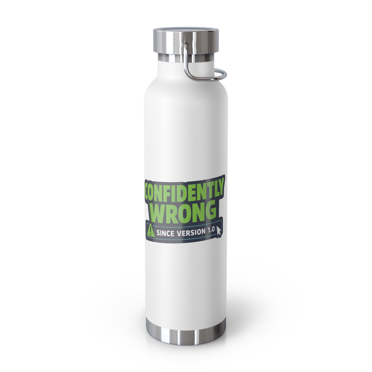 White Water Bottle featuring "Confidently Wrong" AI humor design by AIronic, gallery view 1