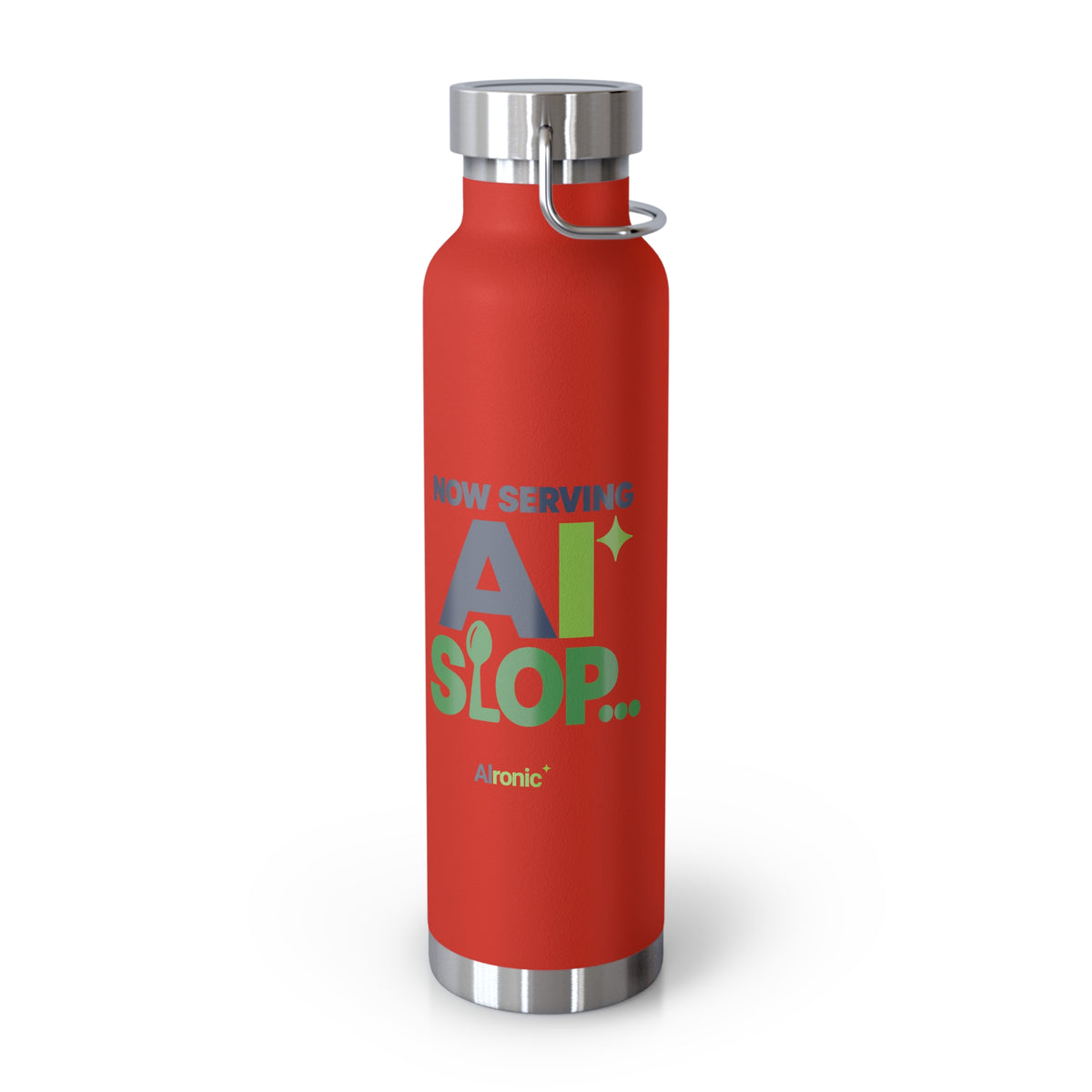 AIronic water bottle featuring "Now Serving AI Slop" AI humor design, gallery view 11