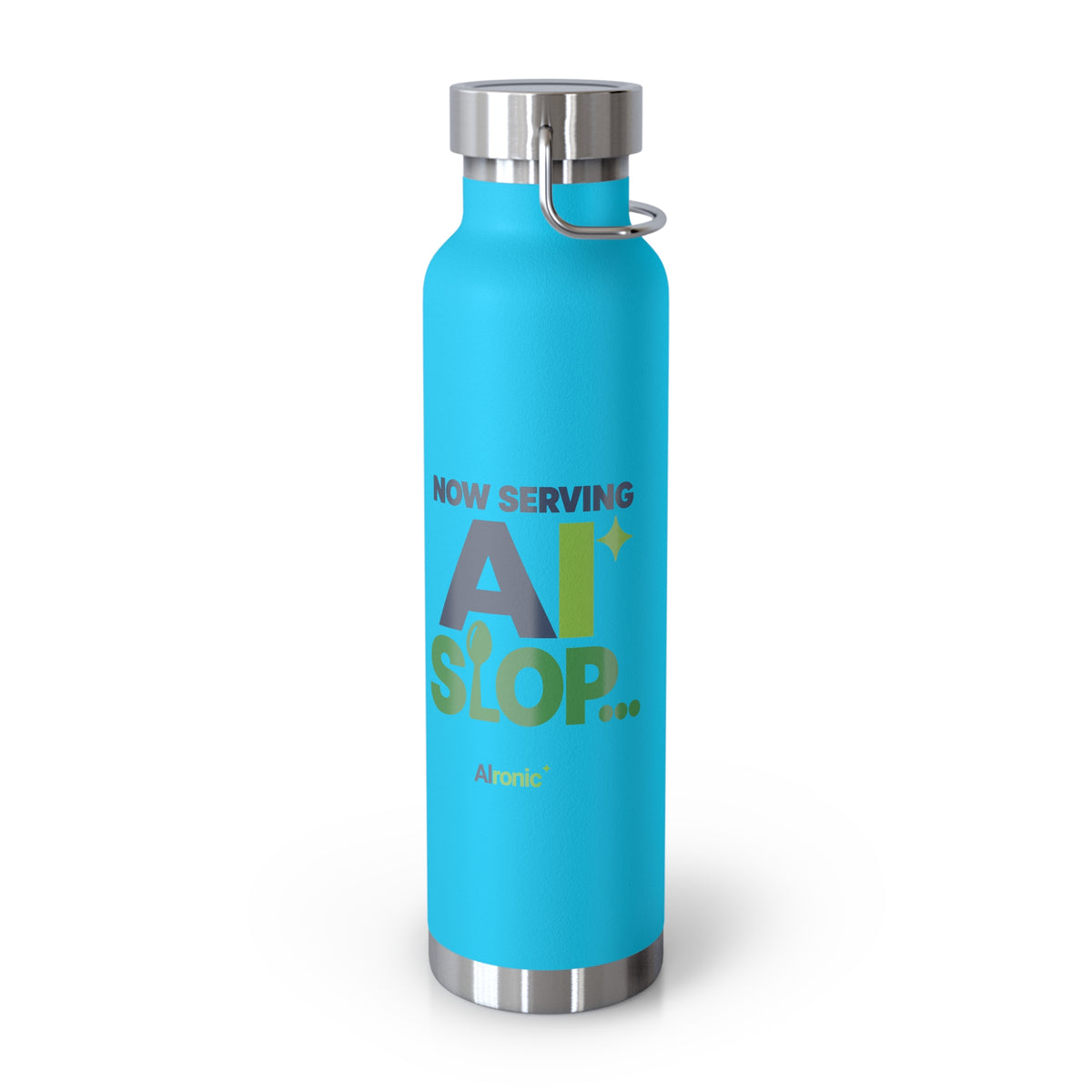 AIronic water bottle featuring "Now Serving AI Slop" AI humor design, gallery view 21