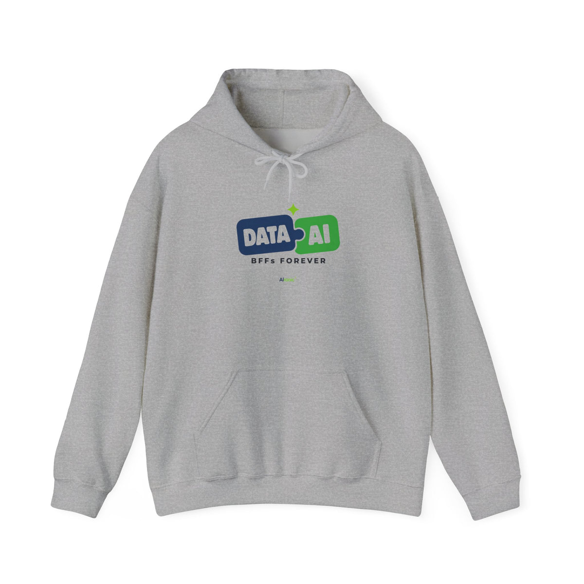 AIronic Hoodie featuring "Data + AI BFFs Forever" AI humor design, gallery view 4