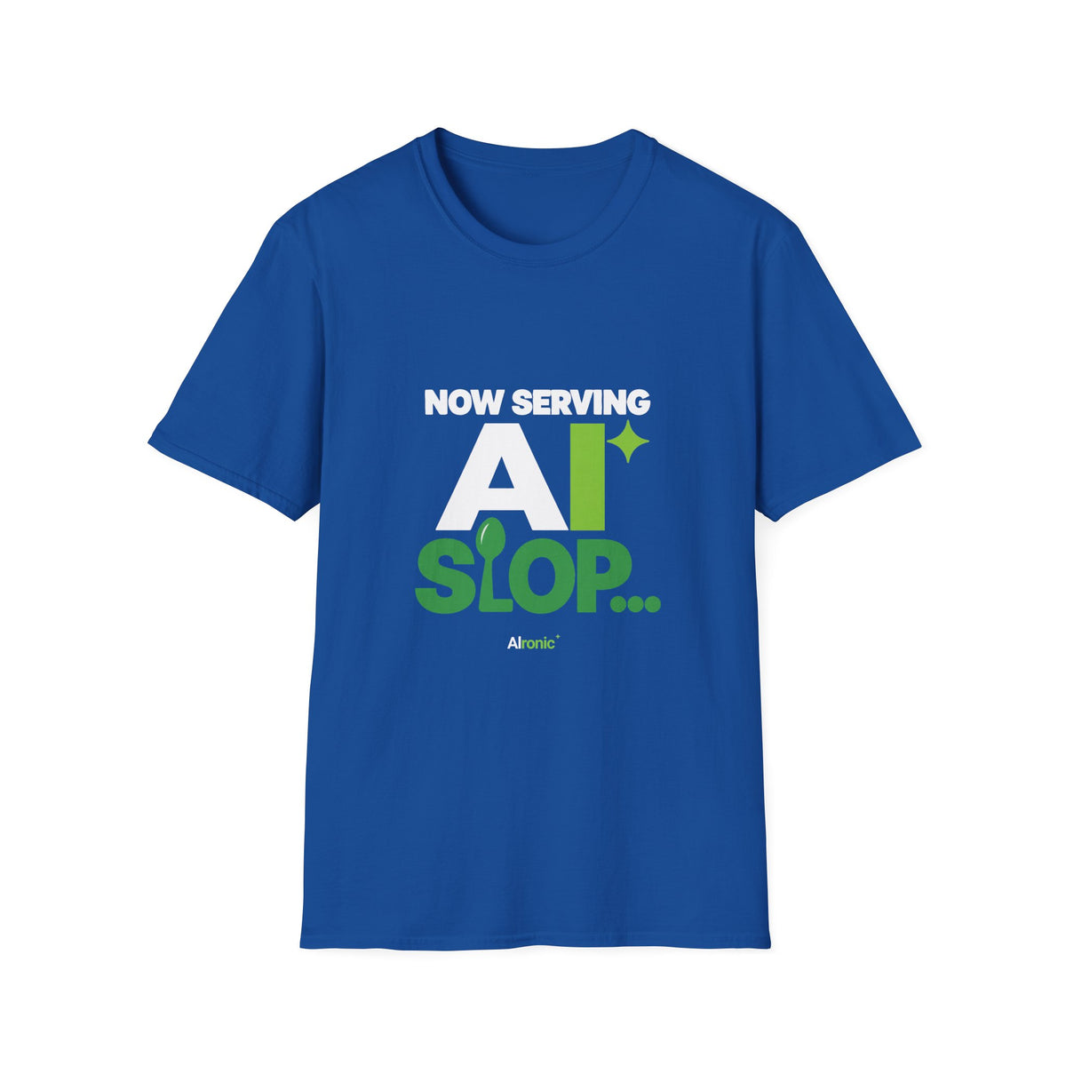 AIronic T-shirt featuring "Now Serving AI Slop" AI humor design, gallery view 9