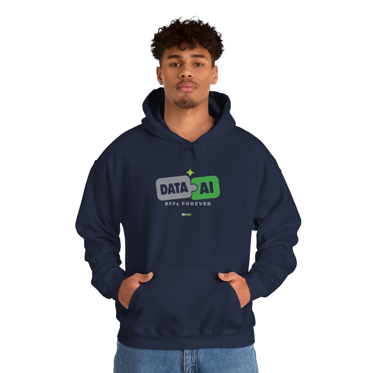 AIronic Hoodie featuring "Data + AI BFFs Forever" AI humor design, gallery view 42