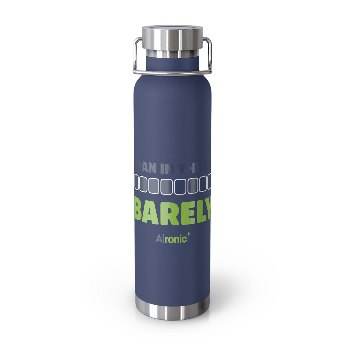 Navy Water Bottle featuring "Human in the Loop. Barely." AI humor design by AIronic, gallery view 8