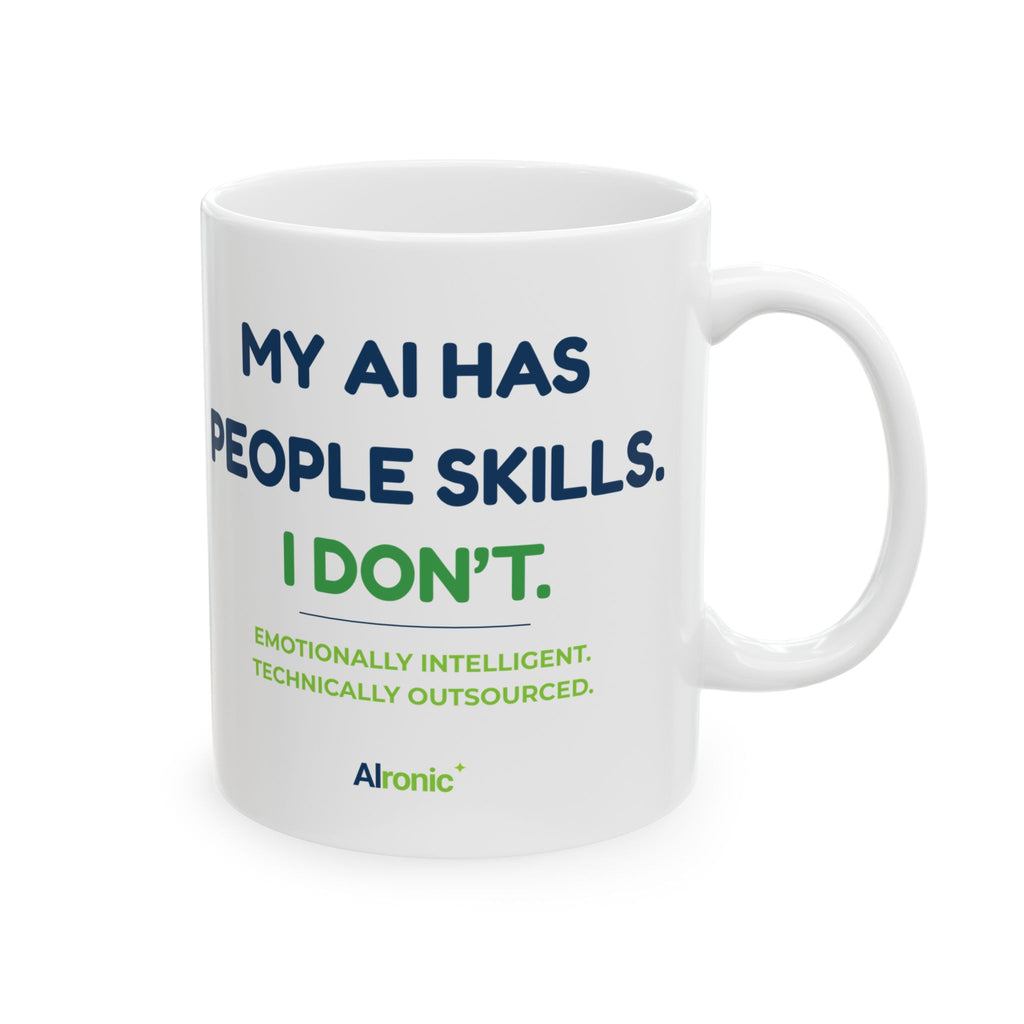 Mug featuring “My Anxiety Has People Skills. I Don't.” AI humor design by AIronic, gallery view 4