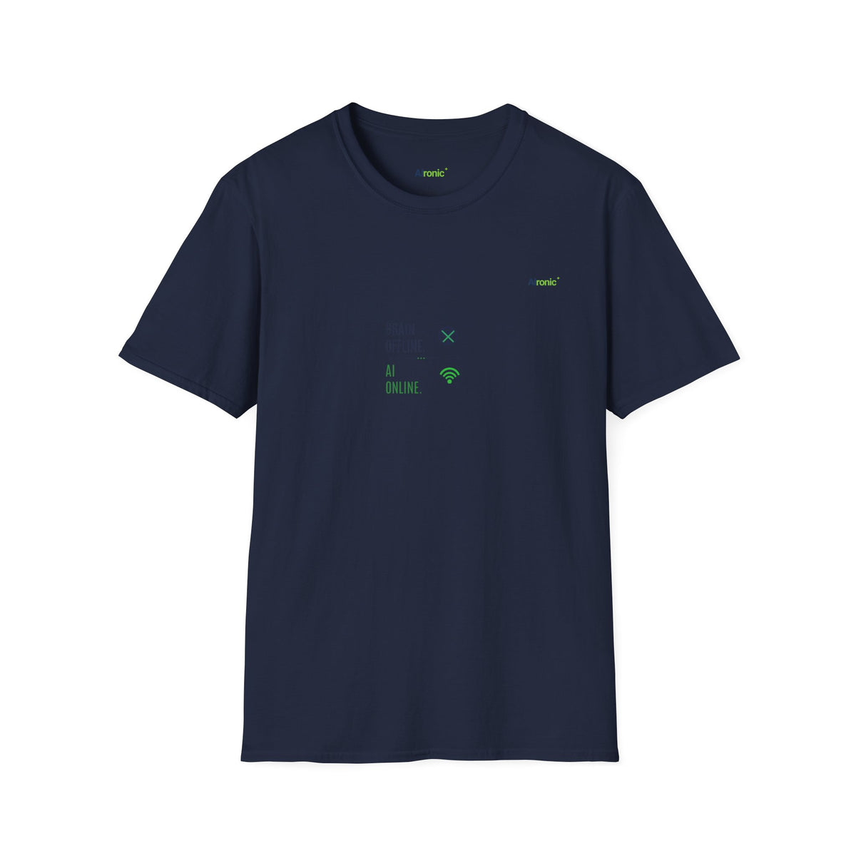 T-Shirt featuring "Brain Offline, AI Online" AI humor design by AIronic, gallery view 38