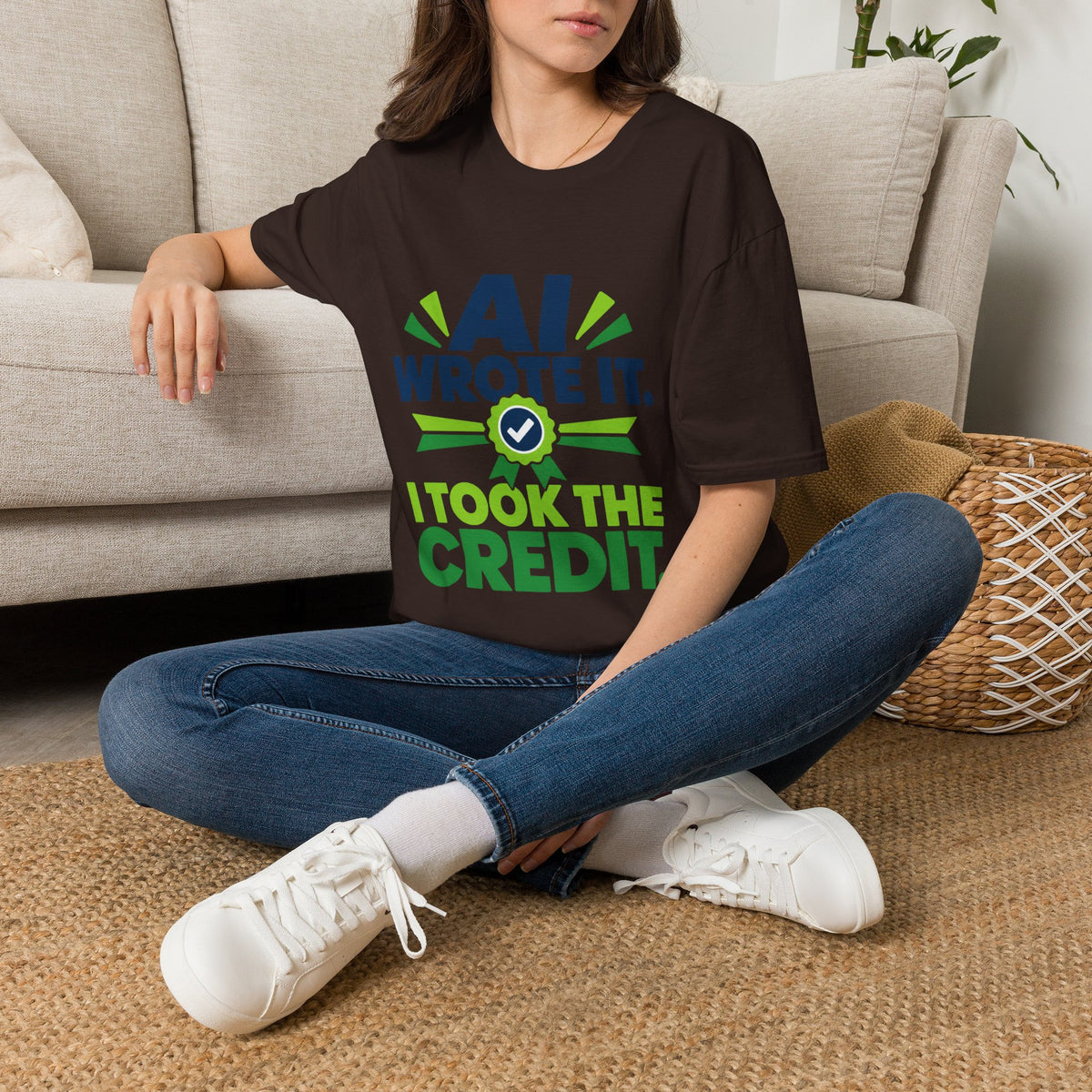 T-Shirt featuring "AI Wrote It. I Took the Credit." AI humor design by AIronic, gallery view 19