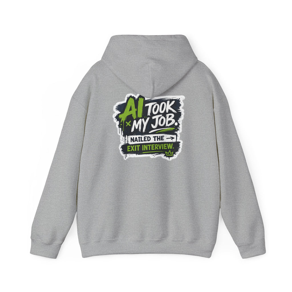 Hoodie featuring “AI Took My Job” AI humor design by AIronic, gallery view 22