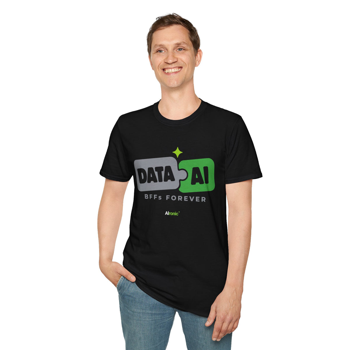 AIronic T-Shirt featuring "Data + AI BFFs Forever" AI humor design, gallery view 15