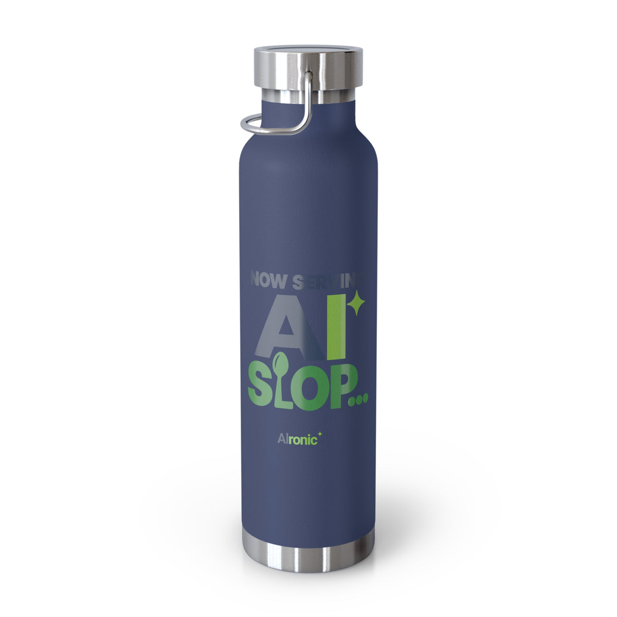 AIronic water bottle featuring "Now Serving AI Slop" AI humor design, gallery view 24