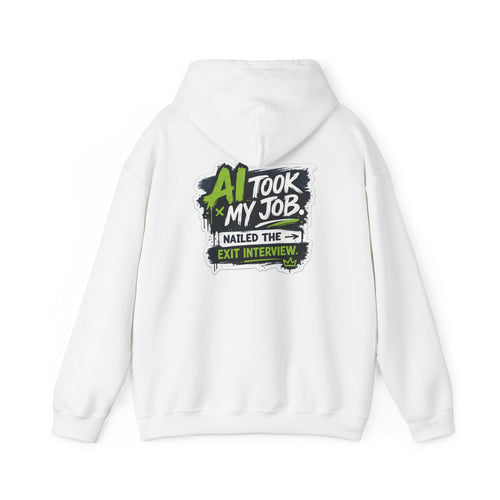 Hoodie featuring “AI Took My Job” AI humor design by AIronic, gallery view 1