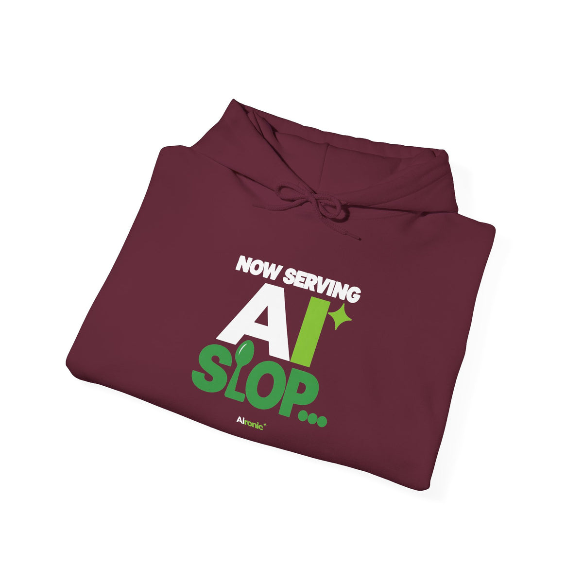 AIronic hoodie featuring "Now Serving AI Slop" AI humor design, gallery view 26