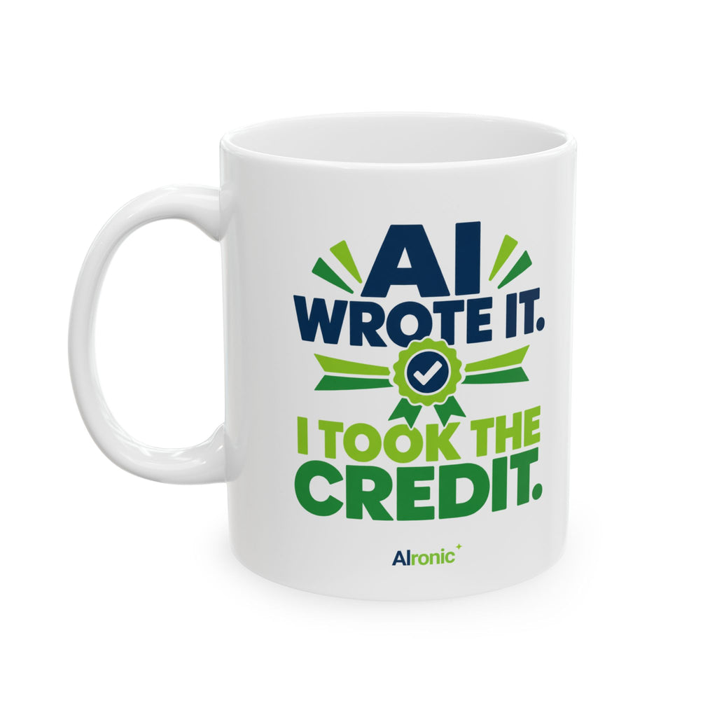 Mug featuring "AI Wrote It. I Took the Credit." AI humor design by AIronic, gallery view 1