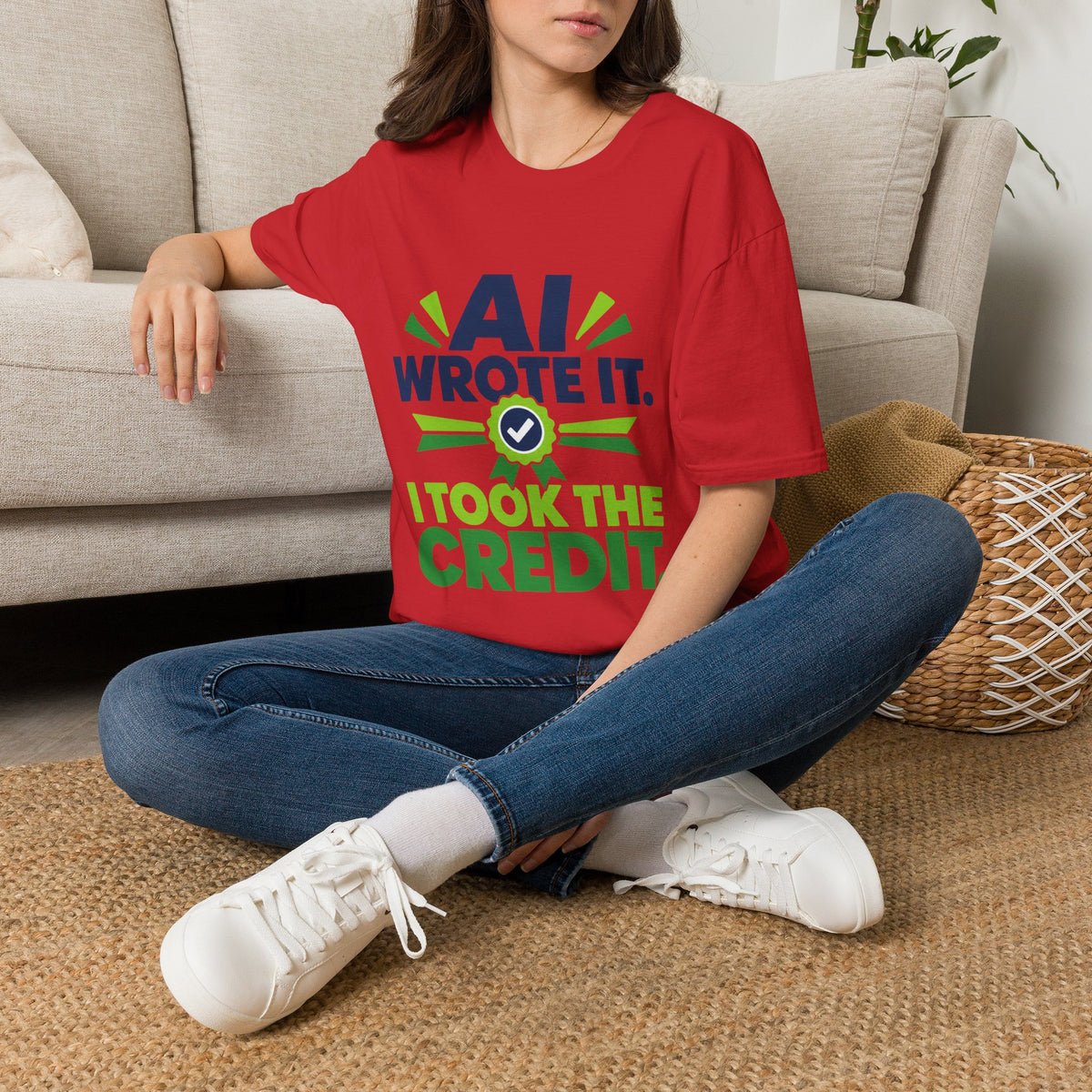 T-Shirt featuring "AI Wrote It. I Took the Credit." AI humor design by AIronic, gallery view 33