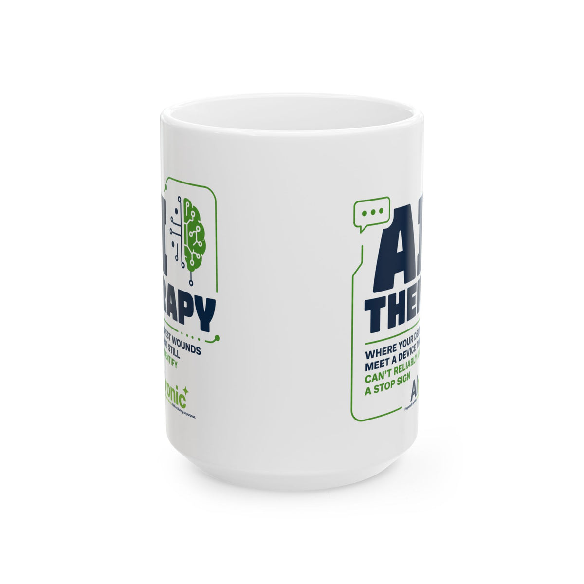 Mug featuring "AI Therapy" AI humor design by AIronic, gallery view 2