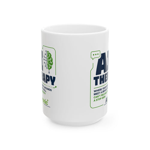Mug featuring "AI Therapy" AI humor design by AIronic, gallery view 2