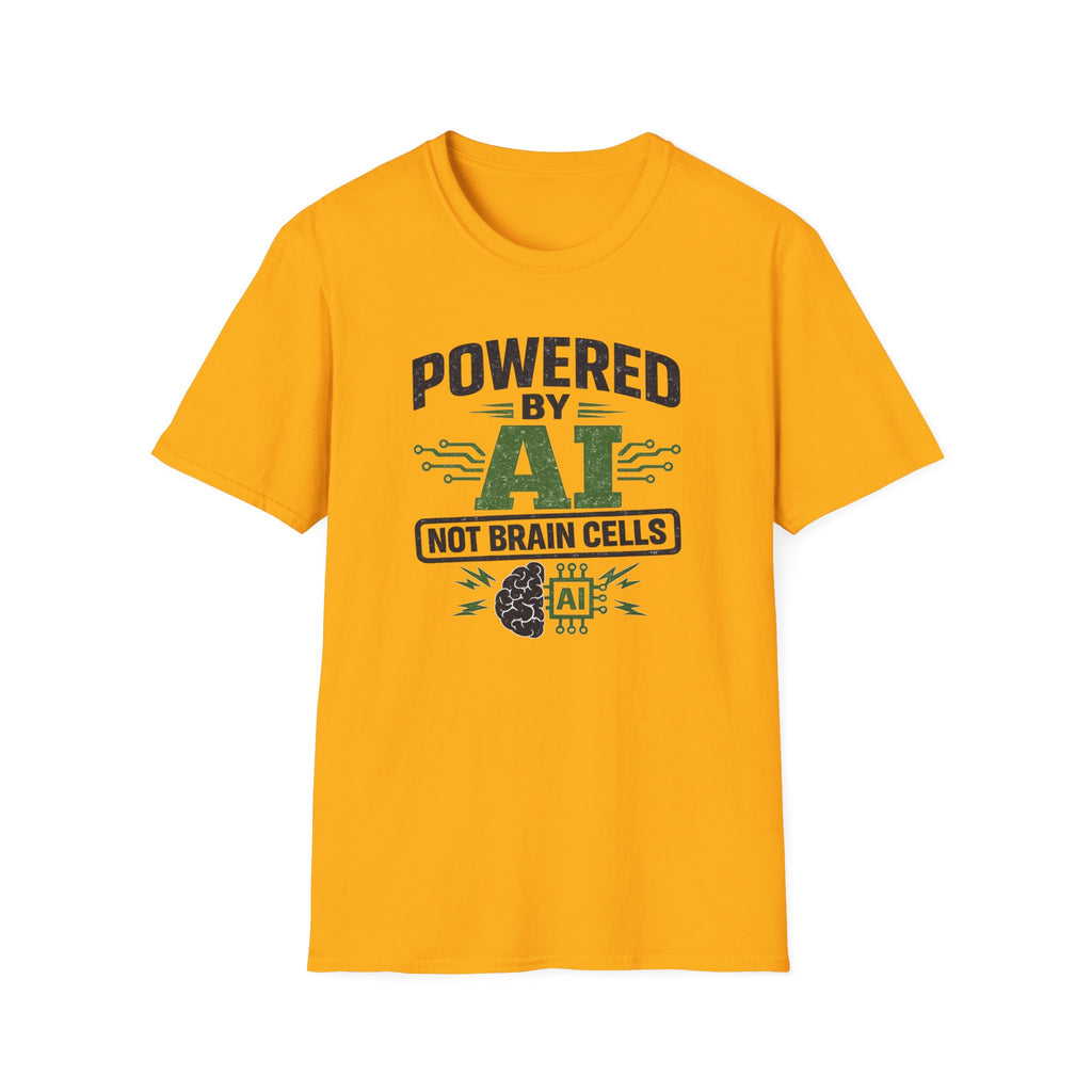 T-Shirt featuring "Powered by AI" AI humor design by AIronic, gallery view 26