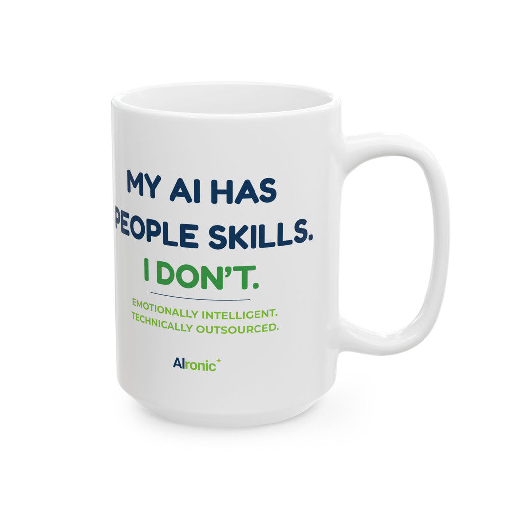 Mug featuring “My Anxiety Has People Skills. I Don't.” AI humor design by AIronic, gallery view 7