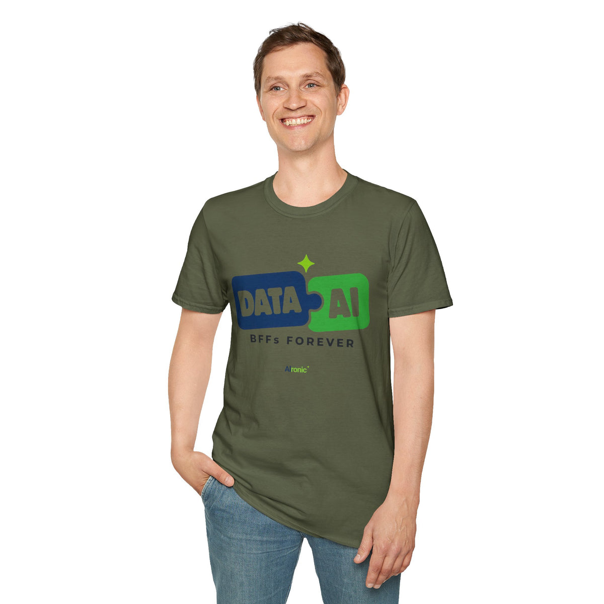 AIronic T-Shirt featuring "Data + AI BFFs Forever" AI humor design, gallery view 23