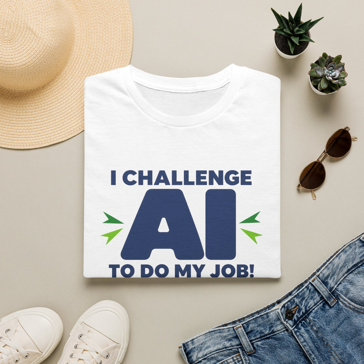 T-shirt featuring "I Challenge AI to Do My Job" by AIronic, product view 12