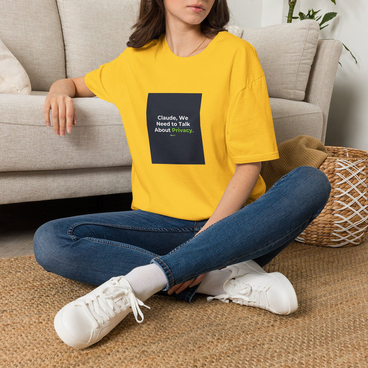 T-Shirt featuring "Claude Privacy" AI humor design by AIronic, gallery view 31