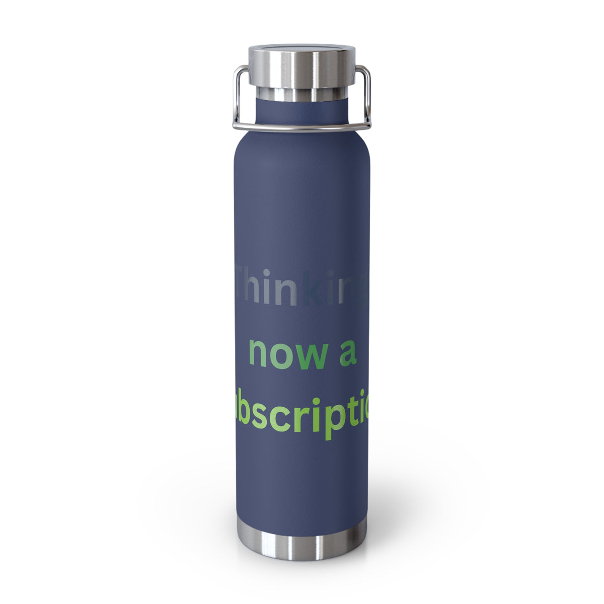 Navy Water Bottle featuring "Thinking Now a Subscription" AI humor design by AIronic, gallery view 8