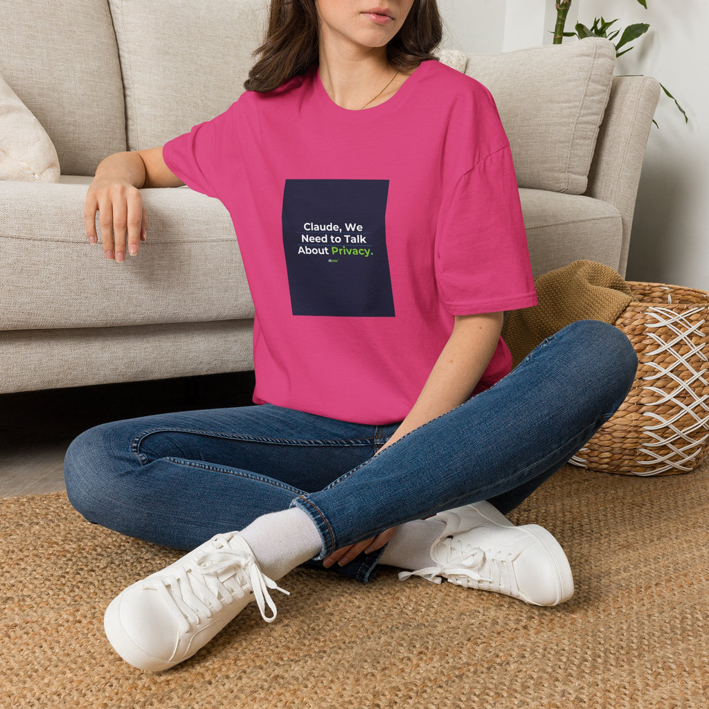 T-Shirt featuring "Claude Privacy" AI humor design by AIronic, gallery view 43