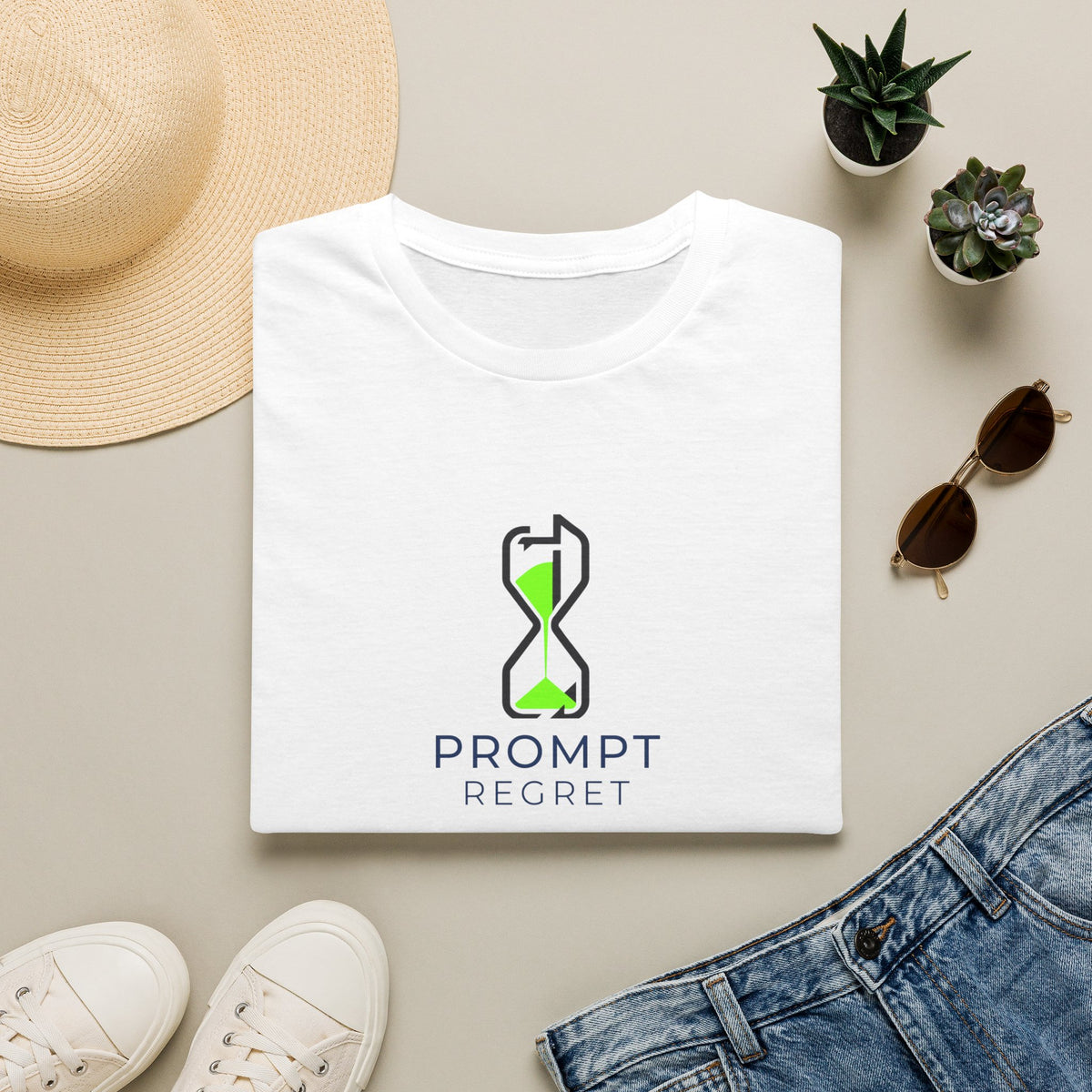 T-Shirt featuring "Prompt Regret Hourglass" AI humor design by AIronic, gallery view 10
