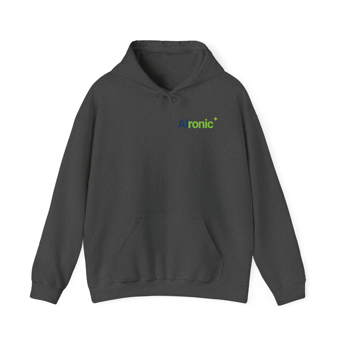 Dark Heather Hoodie featuring "AIronic Logo" AI humor design by AIronic, gallery view 6