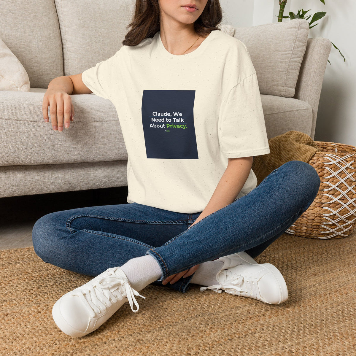 T-Shirt featuring "Claude Privacy" AI humor design by AIronic, gallery view 28