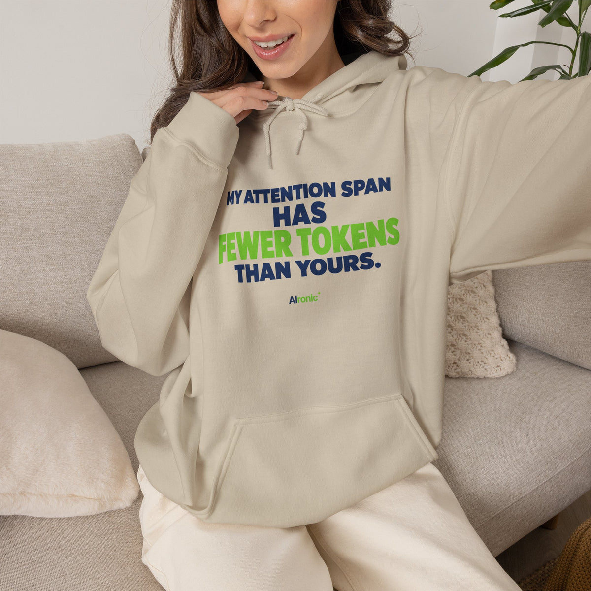 AIronic Hoodie featuring "My Attention Span Has Fewer Tokens Than Yours" AI humor design, gallery view 14