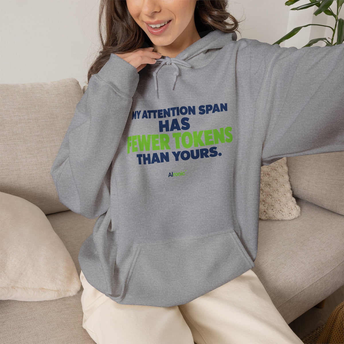 AIronic Hoodie featuring "My Attention Span Has Fewer Tokens Than Yours" AI humor design, gallery view 17
