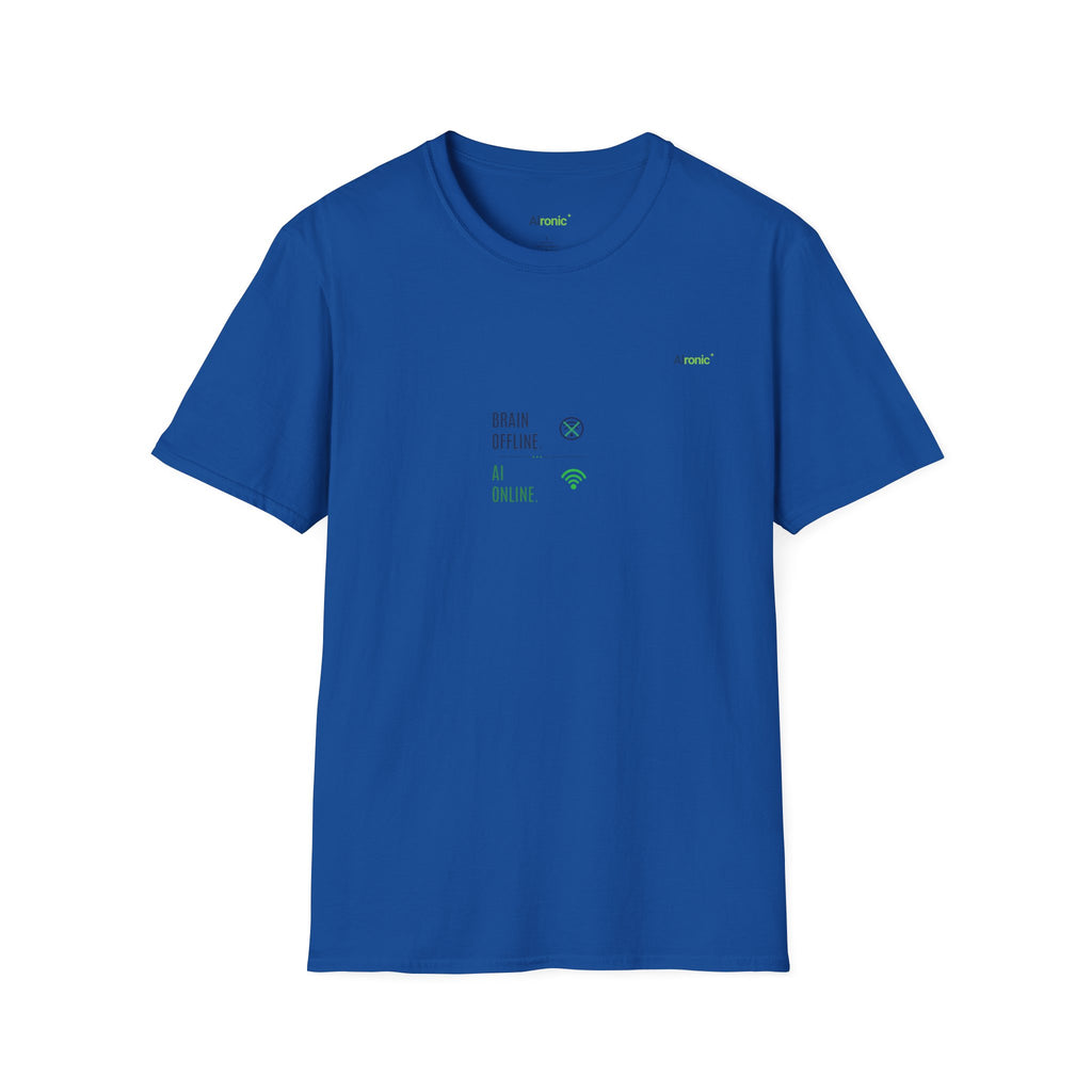 T-Shirt featuring "Brain Offline, AI Online" AI humor design by AIronic, gallery view 35