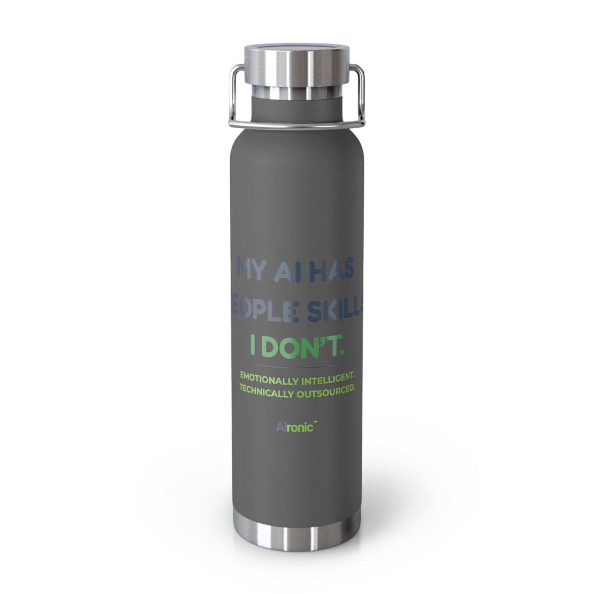 Water Bottle featuring “My AI Has People Skills. I Don't.” AI humor design by AIronic, gallery view 3