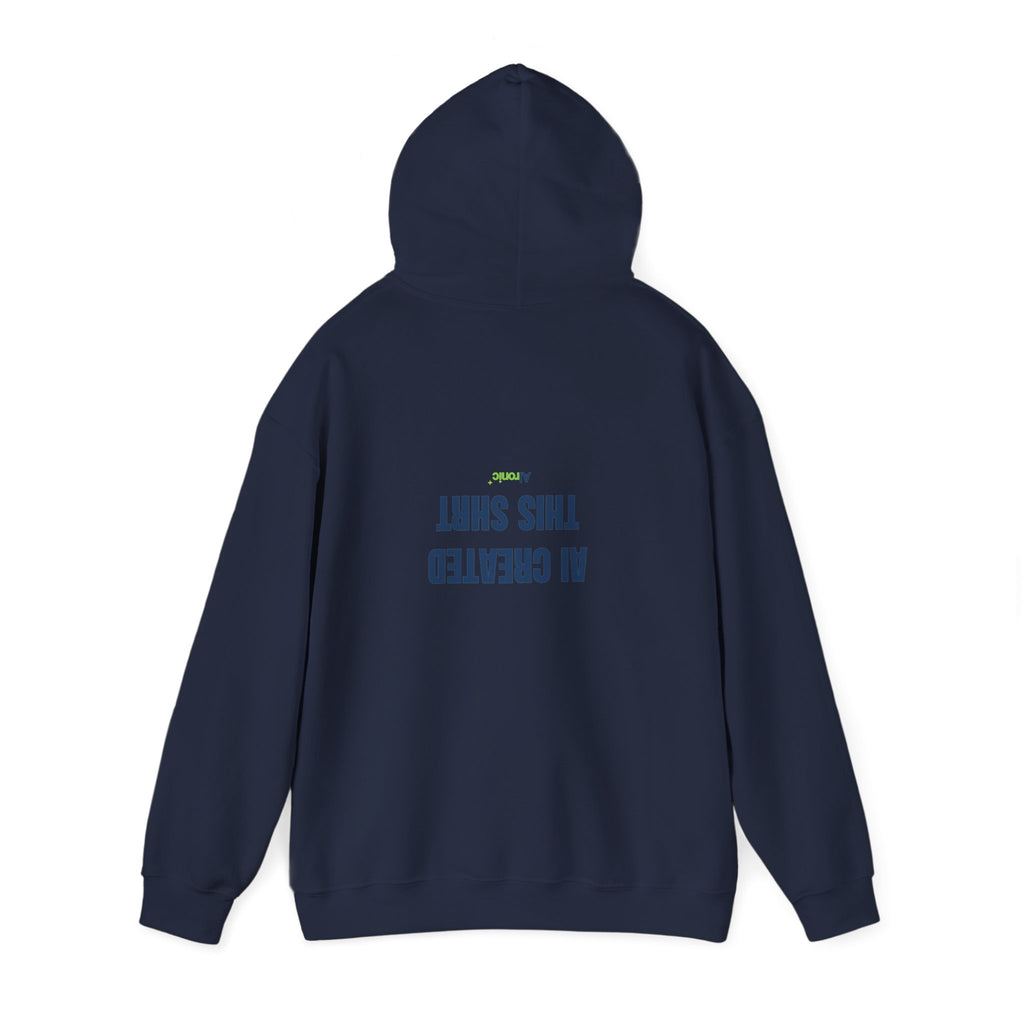 Maroon hoodie featuring minimal “AI created this shirt” AI humor design by AIronic, catalog view 4