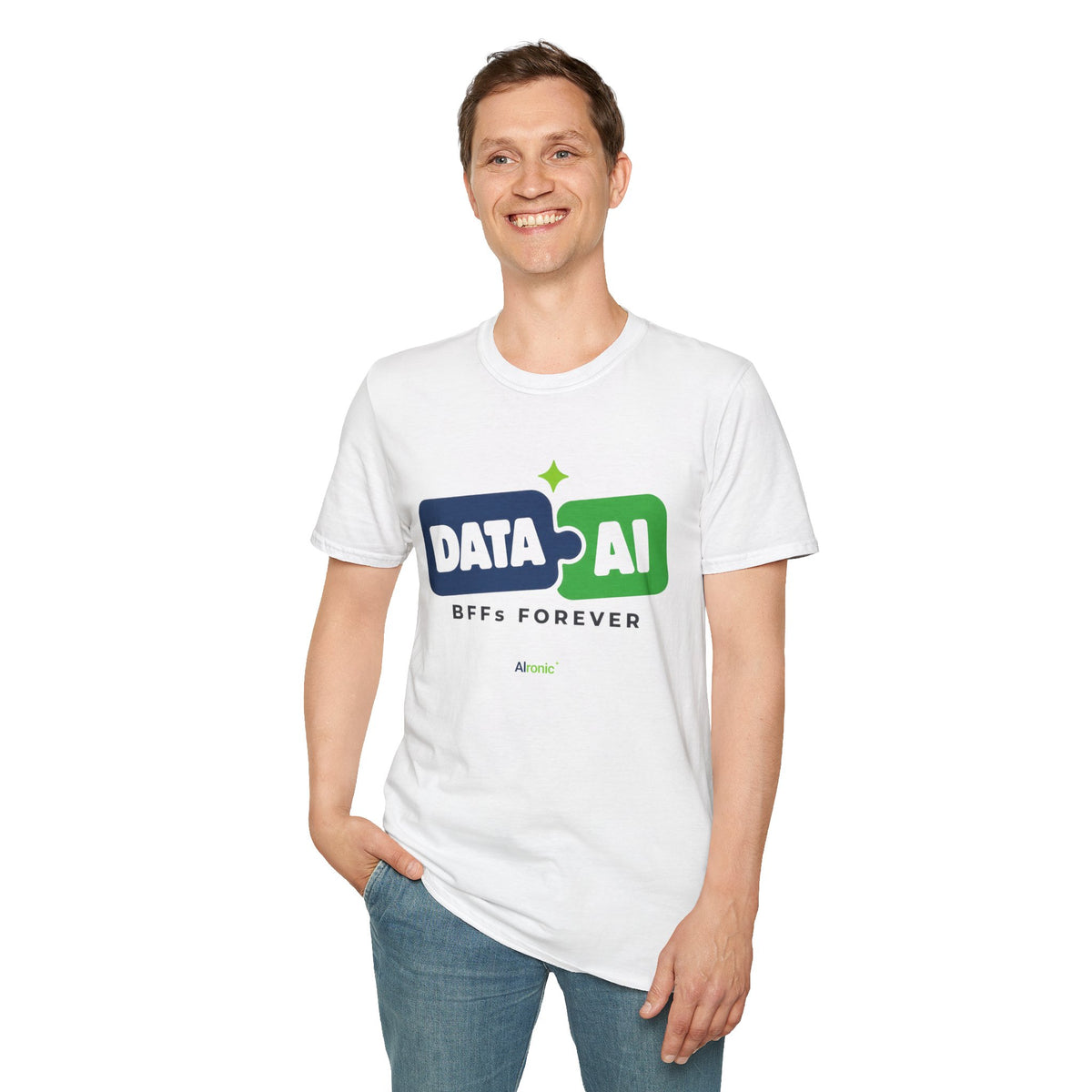 AIronic T-Shirt featuring "Data + AI BFFs Forever" AI humor design, gallery view 13