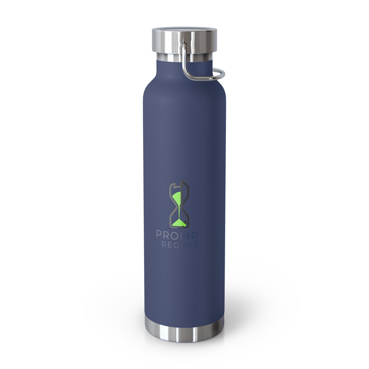 Navy Water Bottle featuring "AIronic Prompt Regret Logo" AI humor design by AIronic, gallery view 8