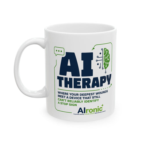 Mug featuring "AI Therapy" AI humor design by AIronic, gallery view 1