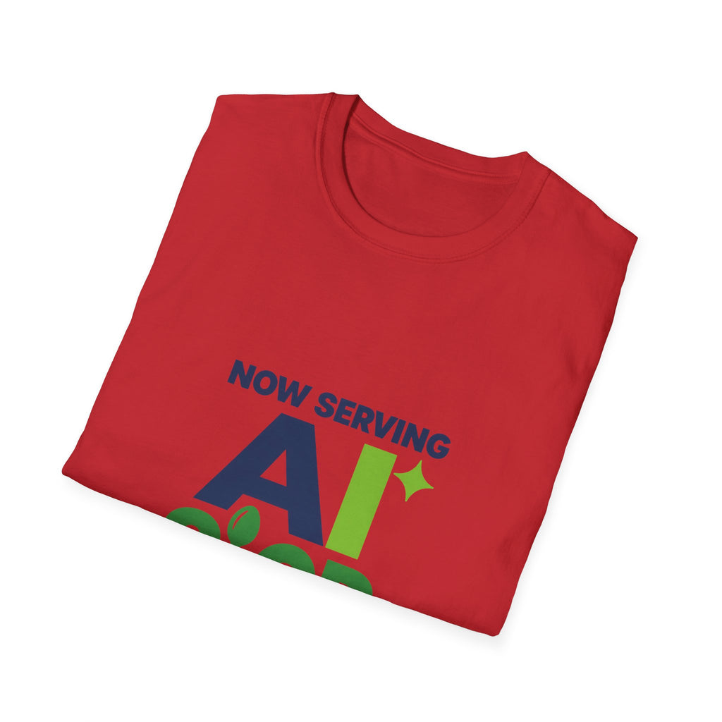 AIronic T-shirt featuring "Now Serving AI Slop" AI humor design, gallery view 33