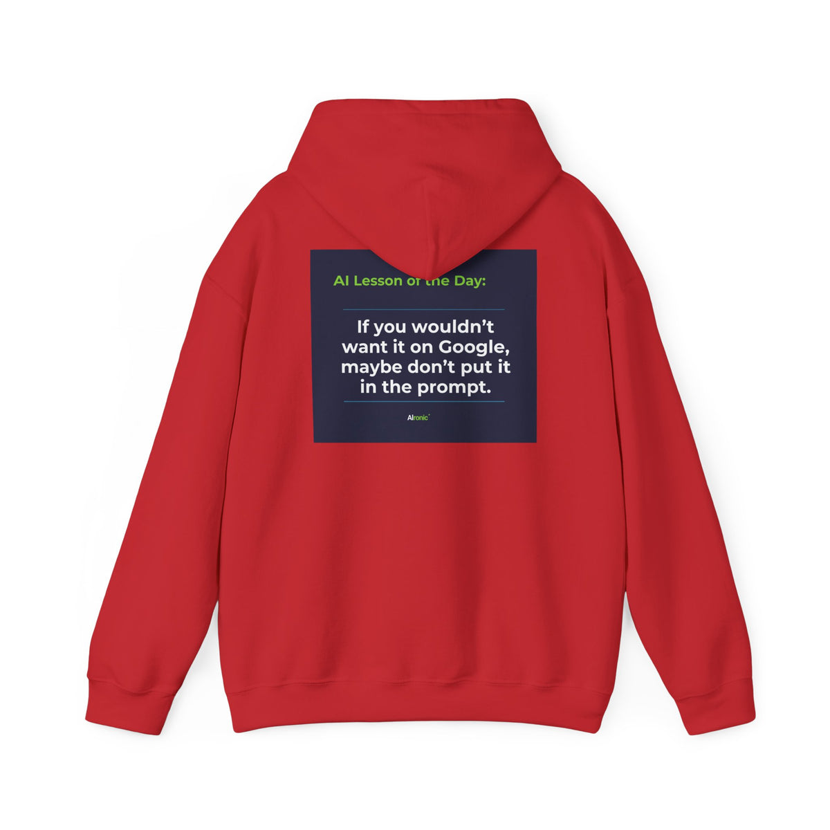 Hoodie featuring "Google Prompt Privacy" AI humor design by AIronic, gallery view 42
