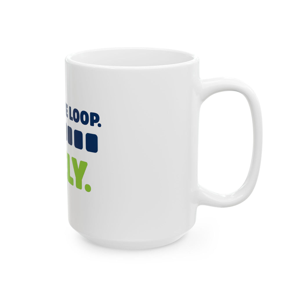 Mug featuring "Human in the Loop. Barely." AI humor design by AIronic, gallery view 6