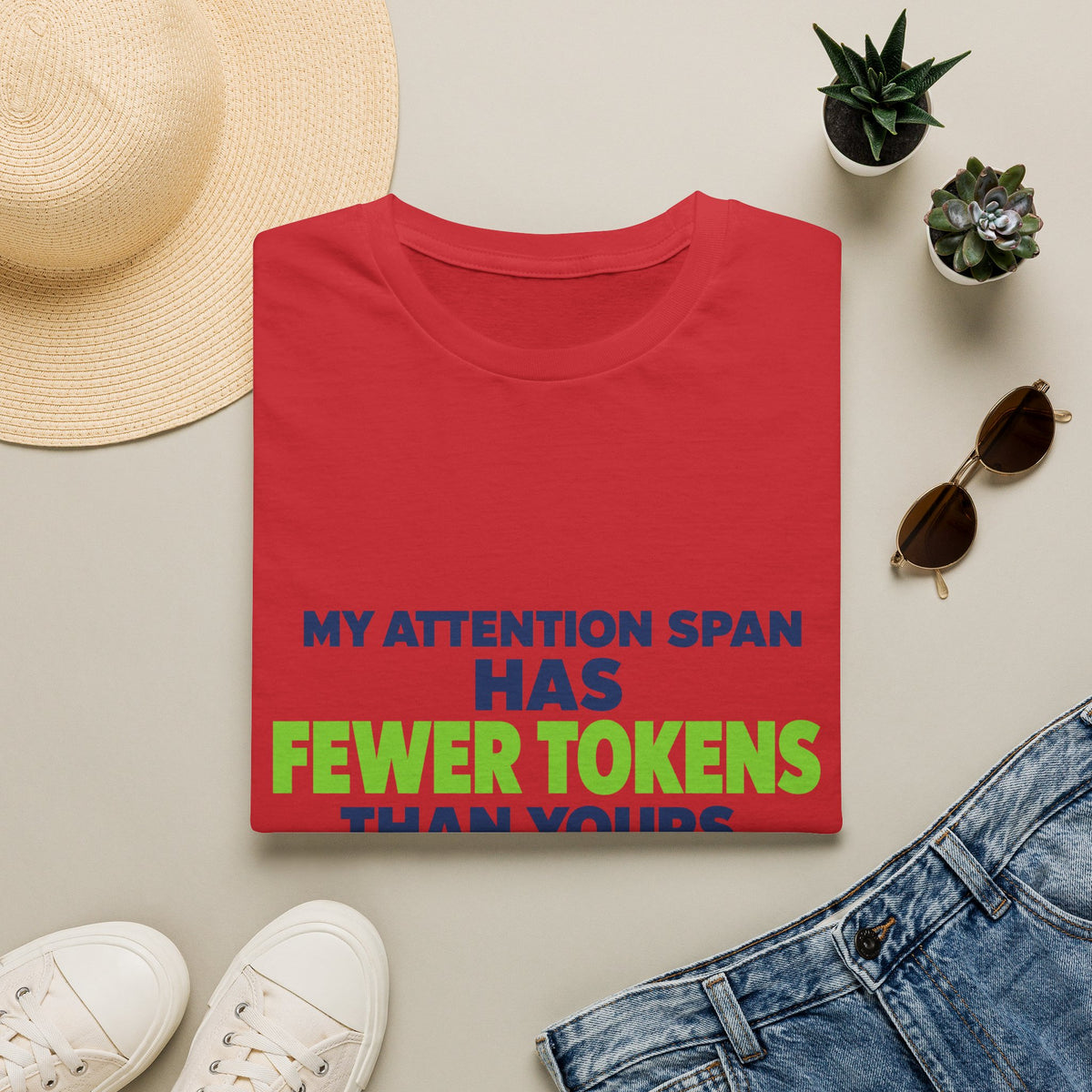 AIronic T-Shirt featuring "My Attention Span Has Fewer Tokens Than Yours" AI humor design, gallery view 12
